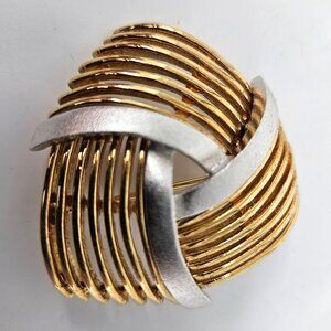 Brooch Label Pin Gold Silver Toned Textured Abstract Geometric Striped Triangle